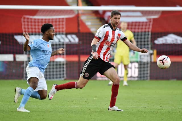 Sheffield United's Chris Basham will come face-to-face with Manchester City and England star Raheem Sterling at the Etihad Stadium on Saturday. (Photo by Rui Vieira - Pool/Getty Images)