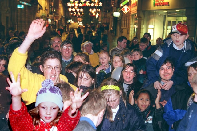 Some of the people who flocked to Doncaster town centre to watch the Christmas lights switched on in 1998