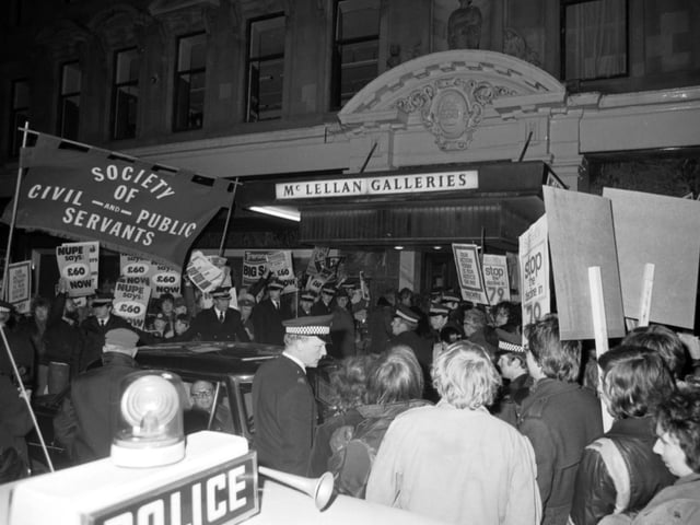 Labour Prime Minister Jim Callaghan visited Glasgow to promote the Yes For Scotland campaign in February 1979 before the March 1st Scottish devolution referendum. He was greeted by demonstrators from the CPSA trade union.