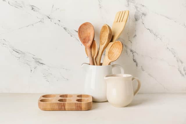 Set of kitchen utensils on light background