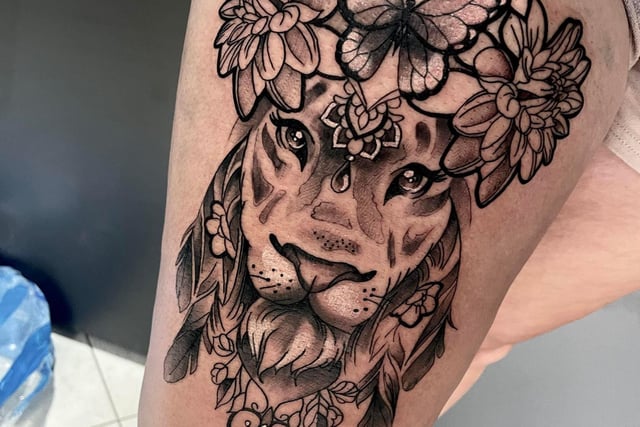 Danielle Beadsley said: "A lion I had on my birthday with my Granddad's favourite flowers and a butterfly, he's passed now but was so strong until the end."