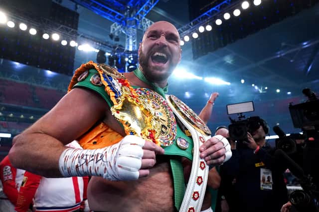 Tyson Fury following victory over Dillian Whyte at Wembley Stadium, London. Picture date: Saturday April 23, 2022. PA Photo.  Photo by Nick Potts/PA Wire.