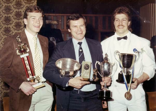 Fife Flyers 1985 - Danny Brown (left), Ron Plumb (cnetre) and Dave Stoyanovich at the player of the year awards.