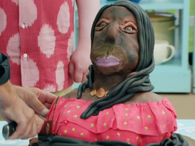The cake bust of academy Academy award-winning actress Lupita Nyong'o - known for her roles in 12 Years a Slave, Black Panther and Us - didn’t quite go to plan for baker Hermine (Photo: Channel 4/Getty)