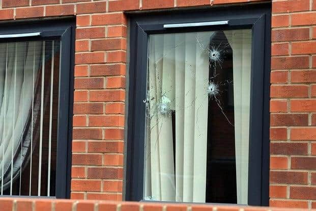 Pictured is a window that suffered damage at a property on Errington Avenue, at Arbourthorne, Sheffield, after a drive-by shooting in June, 2020.