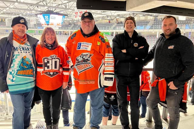 Sheffield Steelers fans who made the trip to Denmark for the Continental Cup matches. Pictures: Dean Woolley