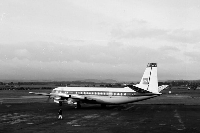 A plane takes off after being searched, following a bomb scare at Turnhouse Airport in 1963.
