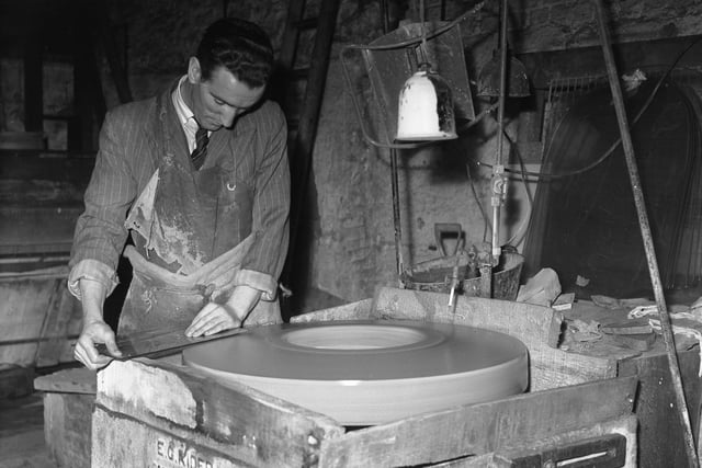 Grinding glass and silvering mirrors at C W Wilson and Sons, Glass Merchants of High Street, Sunderland in 1952.