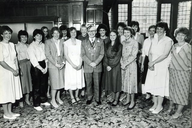 The Lord Mayor, Councillor Roy Munn, is pictured with some of the Sheffield Ladies Hockey Club members during a civic reception at the Town Hall on April 23, 1985