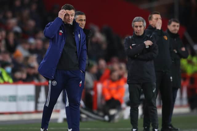 Paul Heckingbottom manager of Sheffield United on the touchline against Hull City: Simon Bellis / Sportimage