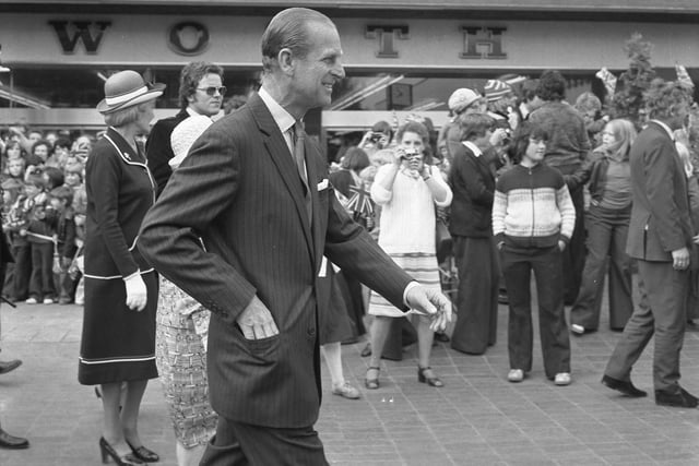 Prince Philip is pictured opposite Woolworths during a royal walkabout in Hartlepool town centre as part of the Silver Jubilee visit in 1977. Can you spot anyone you know in the background?
