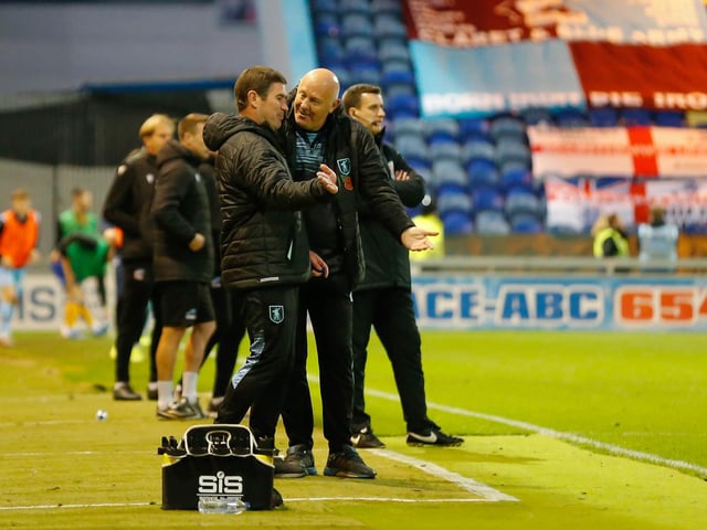 Nigel Clough and Andy Garner share a moment
