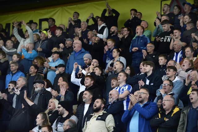 Sheffield Wednesday fans enjoying a 2-0 win at Cambridge.   Pic Steve Ellis