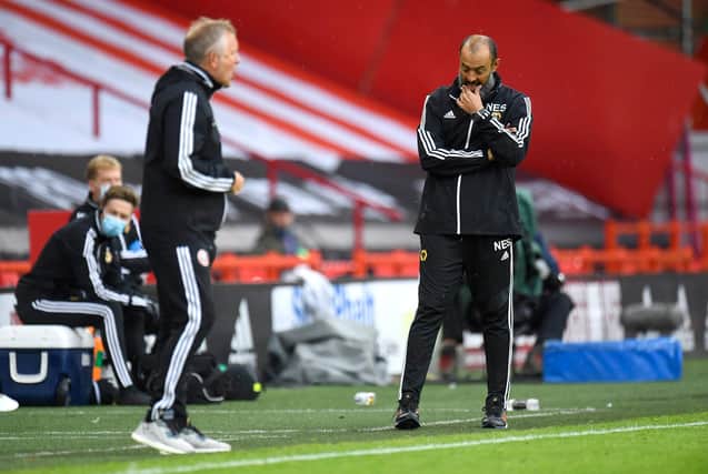 Chris Wilder and Nuno Espirito Santo will lock horns again when Sheffield United take on Wolverhampton Wanderers at Bramall Lane on Monday evening. Photo by Peter Powell/Pool via Getty Images.