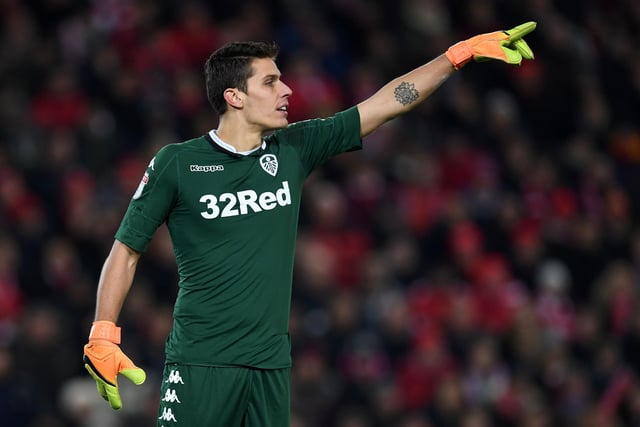 Italian goalkeeper Marco Silvestri gestures during the League Cup quarter-final football match between Liverpool and Leeds United at Anfield in Liverpool.