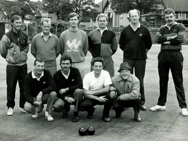 The Park Bowling Club team at the British Rail Club bowls green where the final of the Hallamshire Ledingham Bowls doubles was held in 1990
Bowling Club team l/r back row are, Robert Lowe, Derek Billard, Ian Damms, Chris Fowler, Keith Damms and Steve Marshall.
Front row l/r are, Trevor Downs, David Mallinson, Andrew Moore and Thomas Old, the team manager, 1990