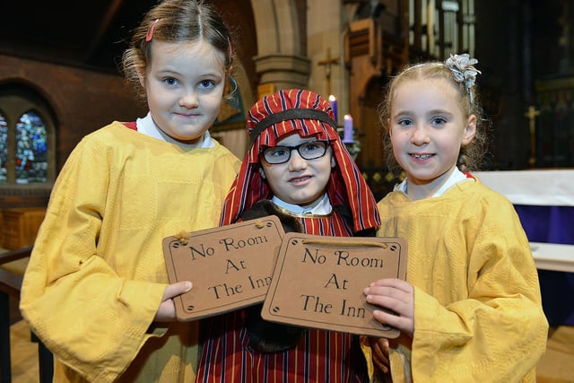 The cast of the St Aidan's Primary School Nativity included (left to right) Abigail Sewell, James Ellis Morrison and Paige Moore in 2015.