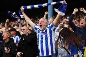SHEFFIELD, ENGLAND - MAY 18: Fans of Sheffield Wednesday celebrate after the teams first goal during the Sky Bet League One Play-Off Semi-Final Second Leg match between Sheffield Wednesday and Peterborough United at Hillsborough on May 18, 2023 in Sheffield, England. (Photo by Matt McNulty/Getty Images)