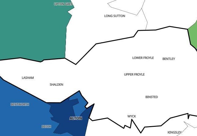 There were fewer than three cases in Bentley and Holybourne in the seven days to November 23.