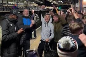 Sheffield Wednesday players were caught up in a fan party at a train station in the hours after their win over Wycombe Wanderers.