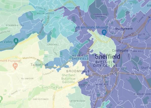 This map shows the most affluent and poorest areas of Sheffield, based on the average annual household income for each neighbourhood. The lighter the colour, the higher the income