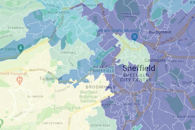 This map shows the most affluent and poorest areas of Sheffield, based on the average annual household income for each neighbourhood. The lighter the colour, the higher the income