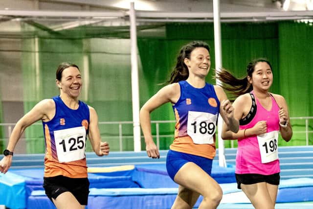 Runners at an indoor HRRC event earlier in 2021 taken by Al Dalton.