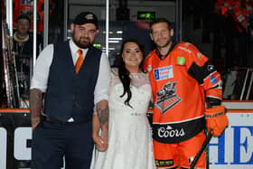 Emily and Joshua Hurst got married on Saturday and six hours later were at Sheffield Arena for the match against Coventry Blaze. Picture: Dean Woolley
