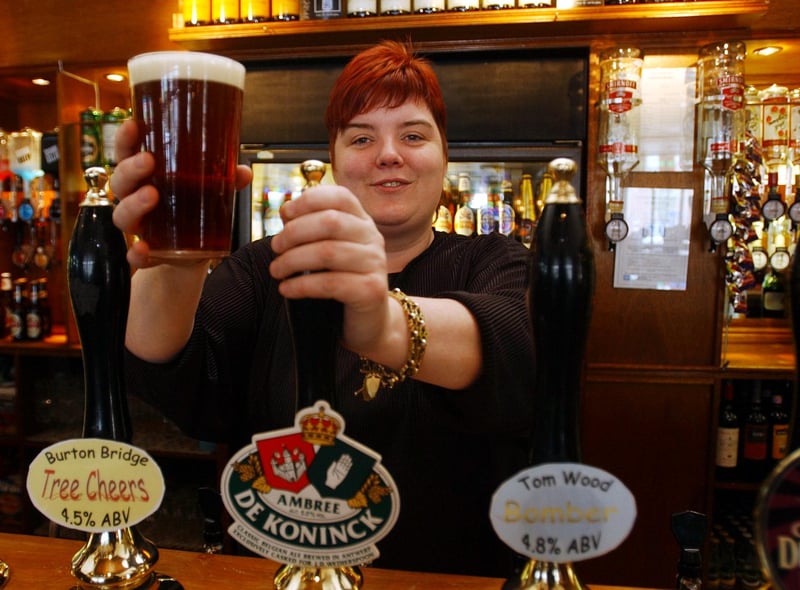 Joanne Moss at the bar of the Wouldhave during a beer festival 16 years ago. Remember it?