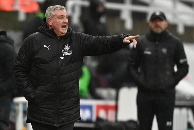 Newcastle manager Steve Bruce reacts on the touchline during the Premier League match between Newcastle United and Southampton at St. James Park on February 06, 2021.