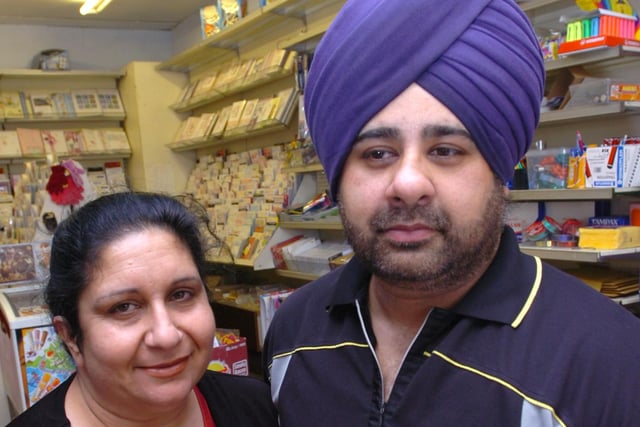 Narinder and Munjinder Singh at their newsagents at South Road, Walkley in 2007