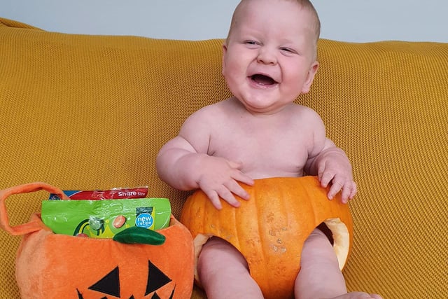 A very cute pumpkin - Ollie, aged 8 months - sent in by Robyn Davis.