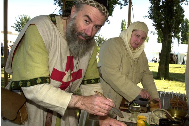Medieval surgeon Sir Ralph of Epperstone (Ralph Needham ) and witch  Matilda of Worksop (Christine Needham)  in 2003