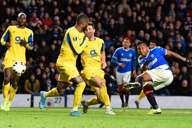 Converting Ryan Jack's pass broke the deadlock against the Portuguese for Morelos' 15th European goal in a 2-0 win - during a 12 match unbeaten streak