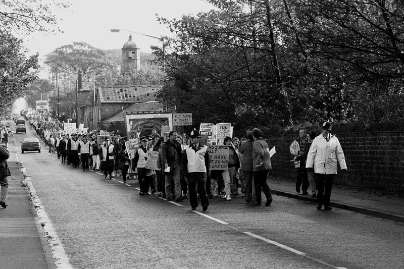 Thousands march along Mansfield's Berry Hill Road.