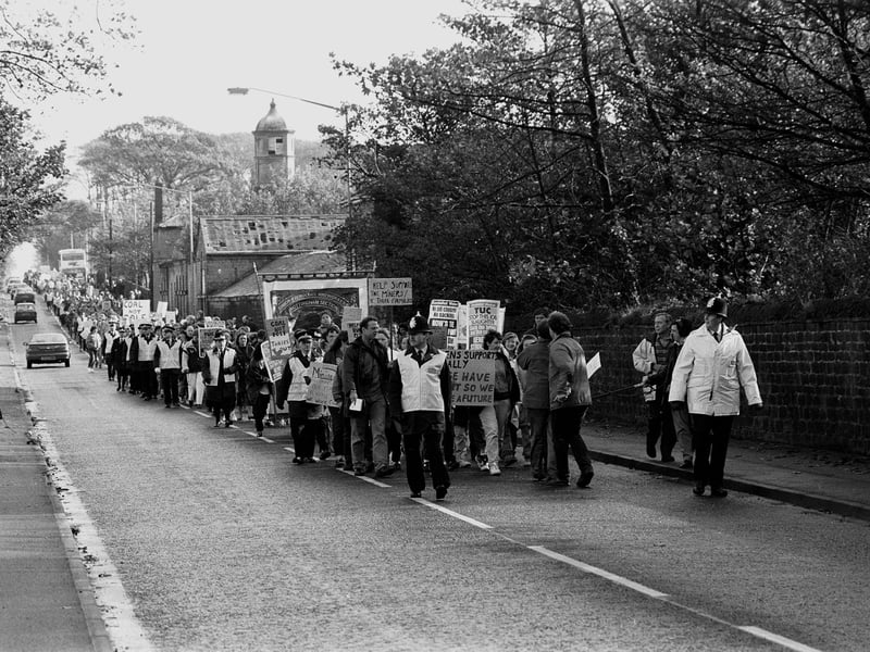 Thousands march along Mansfield's Berry Hill Road.