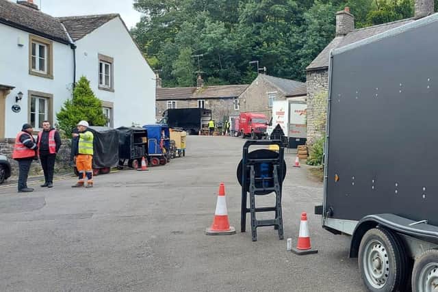 Film crews in Castleton.