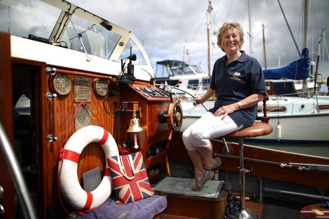 Sally Hamilton sits on board her 'Little Ship' Chumley. (Photo by Peter Macdiarmid/Getty Images)