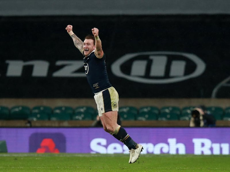 Stuart Hogg of Scotland celebrates following their side's victory after the Guinness Six Nations match between England and Scotland at Twickenham Stadium Photo by David Rogers/Getty Images