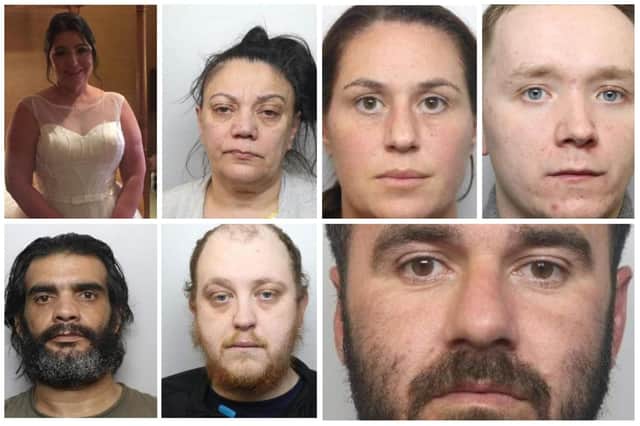 All of the defendants pictured here have been jailed for fraud. 
Top row, left to right: Angela Kitchener; Dianna Turner; Zoe Guest; Nicholas Arran Whiteside
Bottom row, left to right: Dario Goncalves and Dwight Watkinson; Jamie Woodcock