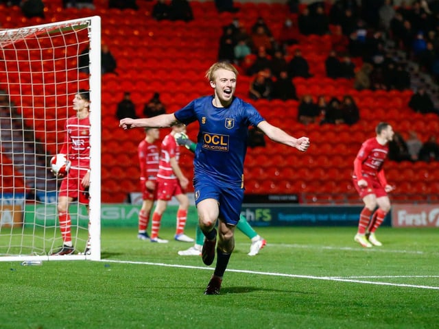 Mansfield Town midfielder George Lapslie puts Stags 3-1 up.