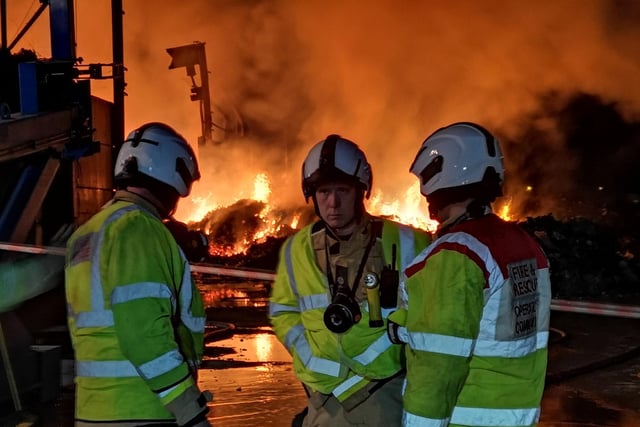 Dramatic pictures show firefighters at the scene of the  blaze at Balby Carr Bank recycling site, this evening. PIcture: South Yorkshire Fire and Rescue Service