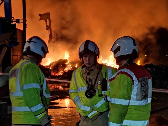 Dramatic pictures show firefighters at the scene of the blaze at Balby Carr Bank recycling site, this evening. PIcture: South Yorkshire Fire and Rescue Service