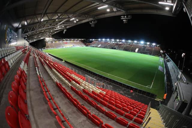 EXETER, ENGLAND - DECEMBER 07: A General View of St James Park prior to the Sky Bet League Two match between Exeter City and Northampton Town at St James Park on December 07, 2021 in Exeter, England. (Photo by Pete Norton/Getty Images)