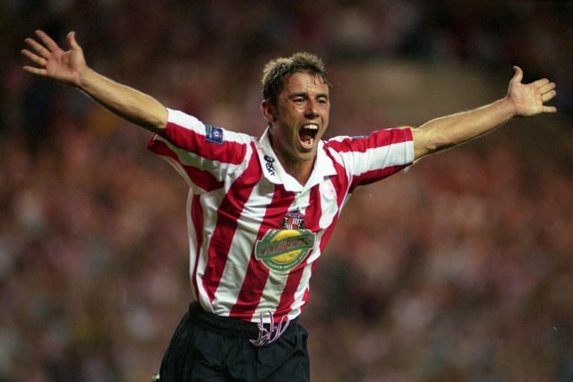 'Super' Kevin Phillips celebrates scoring for Sunderland against Manchester City in the first league game at the Stadium of Light.