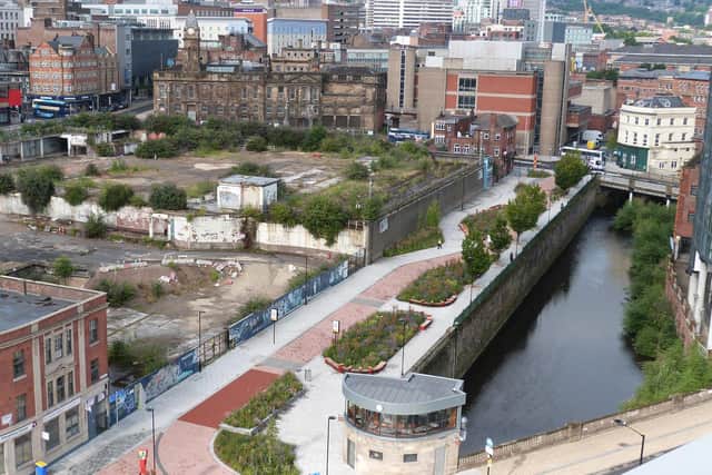 The former Castle Markets site at Castlegate will be a parking with the River Sheaf running through it.