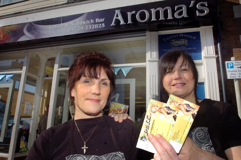 Sharon Heslop and Michelle Taggart at the Aromas coffee and sandwich shop 12 years ago. Does this bring back happy memories?