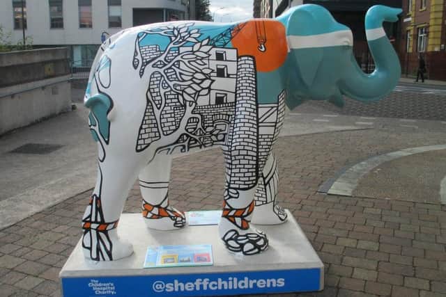 Jo Peel's Herd of Sheffield elephant on display outside Persistence Works in Sheffield
