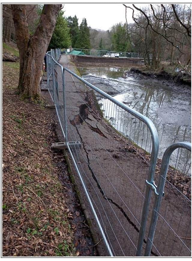 The footpath alongside the work site at Forge Dam has been closed off since the landslip occurred.