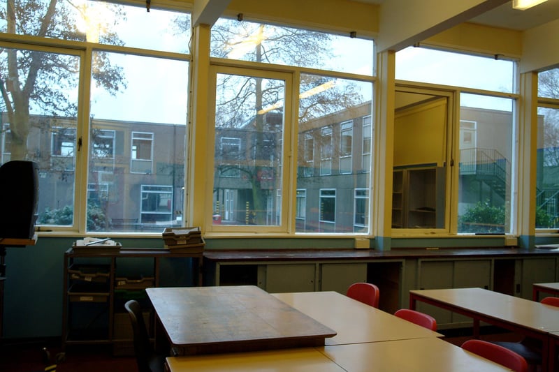 Inside one of the empty classrooms before the building was demolished in 2008.